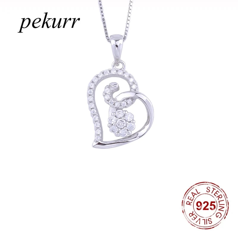 925 Sterling Silver CZ Crystal Clove Flower Heart Necklace For Women