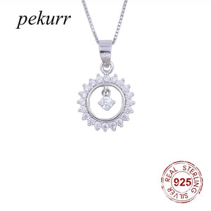 925 Silver Sunflower Necklace CZ Round Crystal Gems Pendants