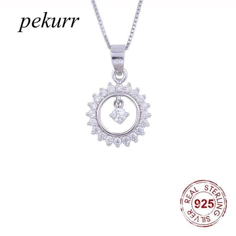 925 Silver Sunflower Necklace CZ Round Crystal Gems Pendants