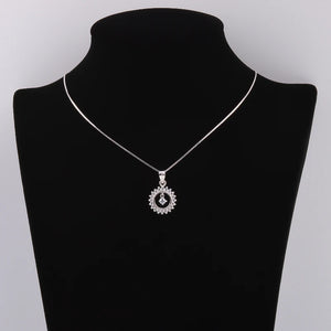 925 Silver Sunflower Necklace CZ Round Crystal Gems Pendants