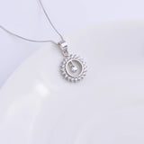 925 Silver Sunflower Necklace CZ Round Crystal Gems Pendants