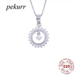 925 Silver Sunflower Necklace CZ Round Crystal Gems Pendants