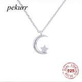 925 Silver Crescent Moon Necklace Zircon Star Choker Jewelry