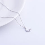 925 Silver Crescent Moon Necklace Zircon Star Choker Jewelry