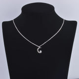 925 Silver Crescent Moon Necklace Zircon Star Choker Jewelry