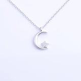 925 Silver Crescent Moon Necklace Zircon Star Choker Jewelry