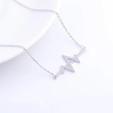 925 Silver Crstal Stethoscope Heartbeat Necklace Zircon Pendant