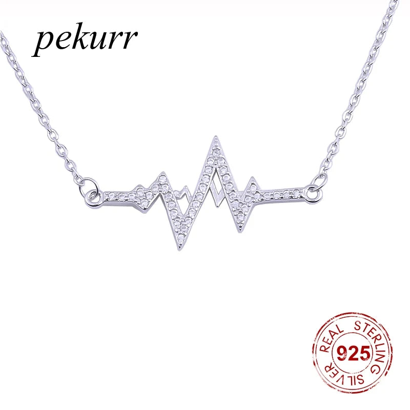925 Silver Crstal Stethoscope Heartbeat Necklace Zircon Pendant