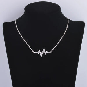 925 Silver Crstal Stethoscope Heartbeat Necklace Zircon Pendant