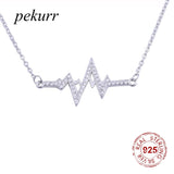 925 Silver Crstal Stethoscope Heartbeat Necklace Zircon Pendant