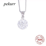 925 Silver Crystal Bead Round Ball Necklace Gems Pendant