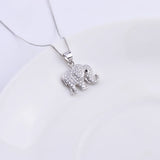 925 Silver Crystal Elephant Necklace Zircon Pendant Choker Jewelry