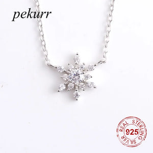 925 Silver Crystal Snowflake Necklace Zircon Choker Christmas Jewelry