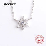 925 Silver Crystal Snowflake Necklace Zircon Choker Christmas Jewelry