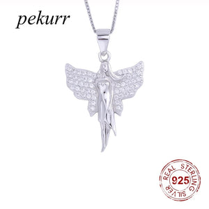 925 Silver Crystal Wing Angel Necklace Zircon Pendant