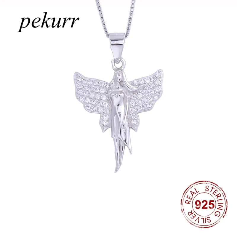 925 Silver Crystal Wing Angel Necklace Zircon Pendant