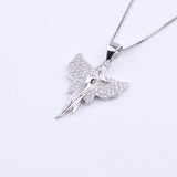 925 Silver Crystal Wing Angel Necklace Zircon Pendant
