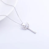 925 Silver CZ Heart Angel Key Necklace Women Choker