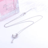 925 Silver CZ Heart Angel Key Necklace Women Choker