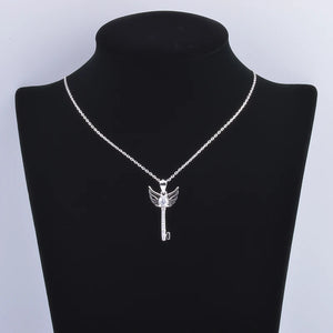 925 Silver CZ Heart Angel Key Necklace Women Choker
