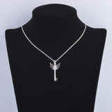 925 Silver CZ Heart Angel Key Necklace Women Choker