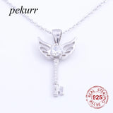925 Silver CZ Heart Angel Key Necklace Women Choker