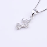 925 Silver Butterfly Bowknot Necklaces Pair Zircon Pendants Mini Jewelry