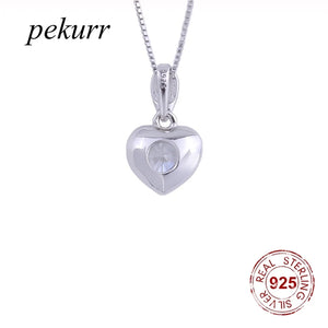 925 Silver Zircon Gem Heart Necklace Snowball Crystal Pendant