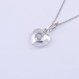 925 Silver Zircon Gem Heart Necklace Snowball Crystal Pendant