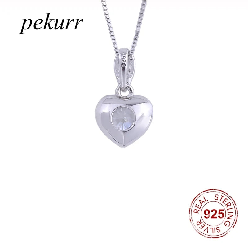 925 Silver Zircon Gem Heart Necklace Snowball Crystal Pendant