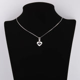 925 Silver Zircon Gem Heart Necklace Snowball Crystal Pendant
