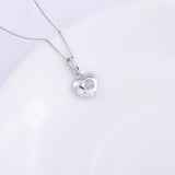925 Silver Zircon Gem Heart Necklace Snowball Crystal Pendant