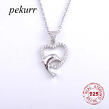 925 Silver Dolphin Crystal Heart Necklace Lover Heart Pendant