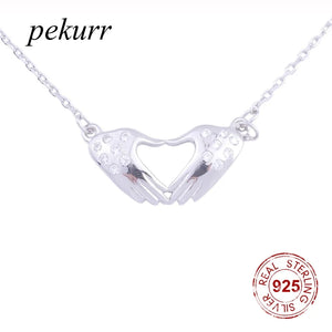 925 Silver Double Heart Zircon Necklace Women Silver Chain Pendant