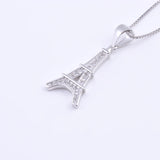 925 Silver Eiffel Tower Necklace Geometry Pendant Long Chain Jewelry Gift