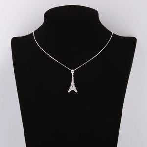 925 Silver Eiffel Tower Necklace Geometry Pendant Long Chain Jewelry Gift