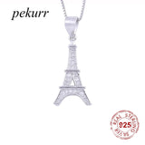 925 Silver Eiffel Tower Necklace Geometry Pendant Long Chain Jewelry Gift