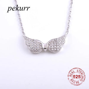 925 Silver Fairy Angel Wing Necklace Zircon Butterfly Pendant Gift