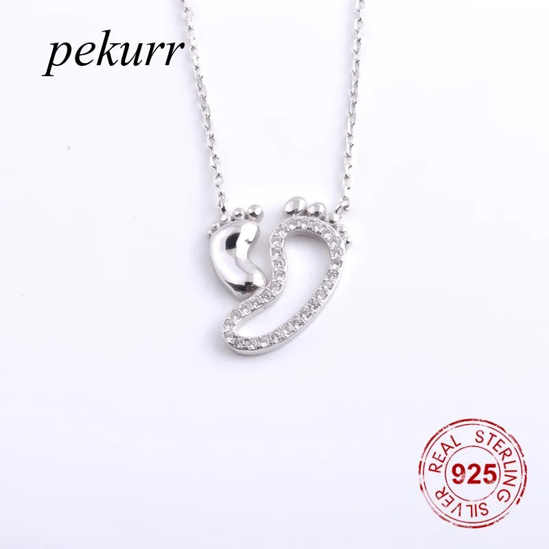 925 Silver Baby Footprint Necklaces for Mother Child