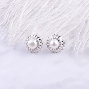 925 Silver Bohemian Flower Pearl Earrings Necklace Set