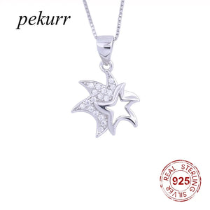 925 Silver CZ Star Couple Necklaces Irregular Starfish Pendants