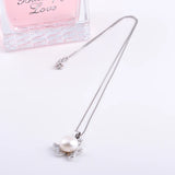 925 Silver Heart Clover Pearl Earrings Necklace Set Women Jewelry
