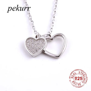 925 Silver Heart Zircon Couple Necklaces Women Pendants Jewelry Gift