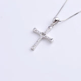 925 Silver Zircon Big Cross Necklace For Women Christ Geometric Jewelry