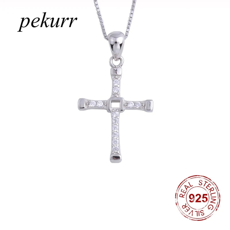 925 Silver Zircon Big Cross Necklace For Women Christ Geometric Jewelry