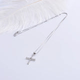 925 Silver Zircon Big Cross Necklace For Women Christ Geometric Jewelry