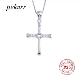 925 Silver Zircon Big Cross Necklace For Women Christ Geometric Jewelry
