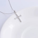 925 Silver Zircon Big Cross Necklace For Women Christ Geometric Jewelry
