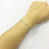925 Silver Rectangle Strips Bracelet Zircon Beads Bangles
