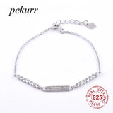 925 Silver Rectangle Strips Bracelet Zircon Beads Bangles